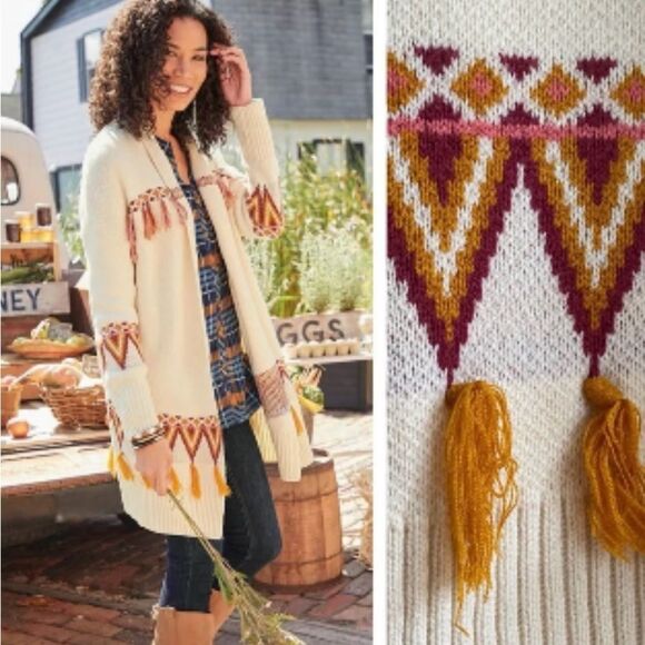 Matilda Jane Cream Aztec Fringe Cardigan -- XS - Picture 1 of 13
